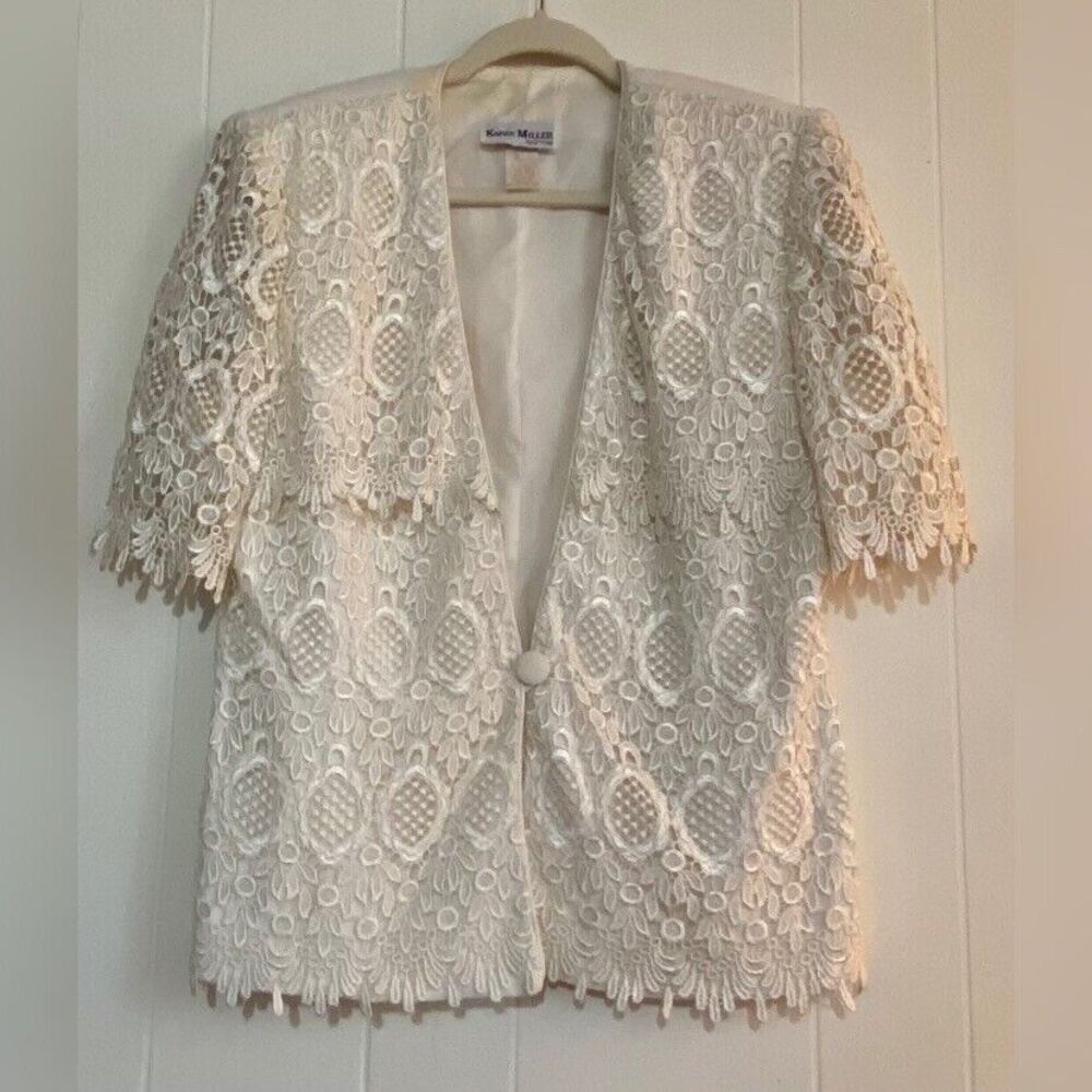 Karen Miller Blouse Women’s 14 Ivory White Lace Formal Vintage